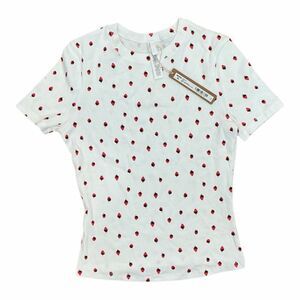 Brand New Skims Cotton Rib T-Shirt in Snow Strawberry Print, Size Small